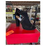 Black High-Heel Sandals with Gold Stud Accents