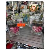 Clear Glass Jar with Lid and Heart-Decorated Vases