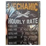 Mechanic Hourly Rate Metal Sign