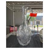 Cut Glass Pitcher with Floral Etching
