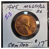 1945 Lincoln Wheat Cent MS65/66 RD Gem Red