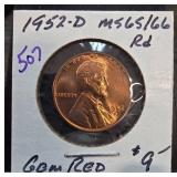 1952-D Lincoln Cent MS65/66 RD in Holder