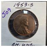 1953-S Lincoln Wheat Cent in Ch. UNC Condition