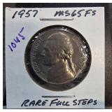 1957 Jefferson Nickel MS65FS with Rare Full Steps