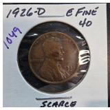 1926-D Lincoln Wheat Cent, EF-40, Scarce