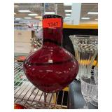 Red Glass Vase With Black Swirl Design