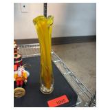 Yellow Glass Vase With Sculpted Rim