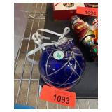 Blue Glass Ornament with Silver Ribbon