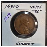 1931-D Lincoln Wheat Cent, VF/EF