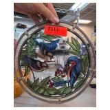 Round Stained Glass Panel With Bird Design