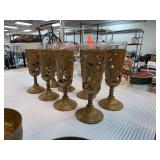 Six Ornate Brass Goblets with Floral Design