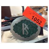Metal Belt Buckle with Green Inlay Design