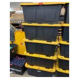 Qty 5 Stack of Black Plastic Storage Totes