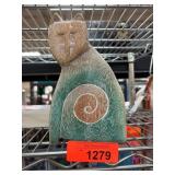 Handcrafted Wooden Cat Figurine with Spiral Motif