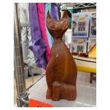 Hand-Carved Wooden Cat Sculpture