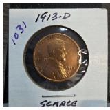 1913-D Lincoln Wheat Cent Coin in Holder