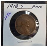 1918-S Lincoln Wheat Cent in Fine Condition