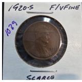 1920-S Lincoln Wheat Cent F/VF Condition