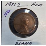 1921-S Lincoln Wheat Cent in Fine Condition
