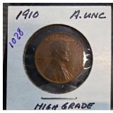 1910 Lincoln Wheat Cent, AU Condition