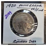 1920 Buffalo Nickel Mint Error with Rotated Dies