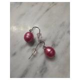 Pink Bead Dangle Earrings with Hooks