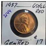 1937 Lincoln Wheat Cent Gem Red Condition