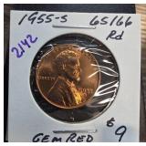 1955-S Lincoln Wheat Cent, Gem Red