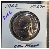 1962 Jefferson Nickel Gem Proof in Holder