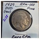 1929 Buffalo Nickel RPM-001 Rare Variety