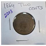 1864 Two-Cent Coin in Holder