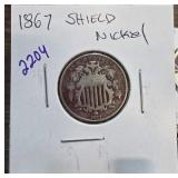 1867 Shield Nickel Coin in Holder
