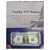Lucky 777 Notes with Framed Dollar Bill