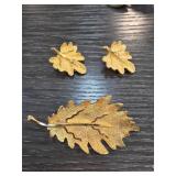 BSK Gold-Tone Leaf Brooch and Earring Set