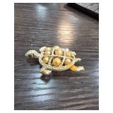 Turtle-Shaped Brooch with Pearl Details