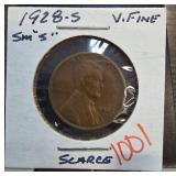 1928-S Lincoln Wheat Penny, Very Fine
