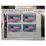 2001 Veterans Issue US Plate Block Stamps