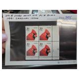 1991 US Cardinal Issue Plate Block Stamps