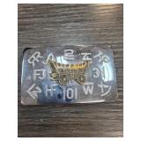 Metal Belt Buckle with Vintage Wagon Design