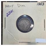 1853 Half Dime Seated Liberty Coin
