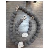 Lava Stone and Clear Quartz Necklace