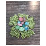Beaded Floral Brooch With Multicolor Accents