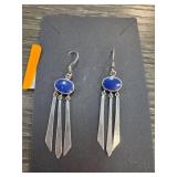 Sterling Silver Dangle Earrings with Blue Stones