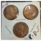 1924 P, D, S Lincoln Wheat Cents Set