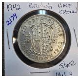 1942 British Half Crown Silver Coin