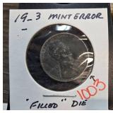 Steel Wheat Mint Error Coin with Filled Die