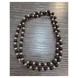 Beaded Necklace With Black and Gold-tone Beads