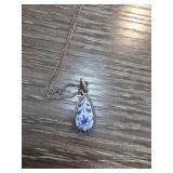 Sterling Silver Pendant Necklace with Blue Design