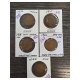 Five Collectible Lincoln Wheat Pennies