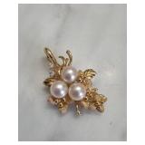 14k Gold Pearl and Diamond Pendant 5.8g